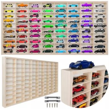 Drevená polička na autíčka Shelf, 80 ks