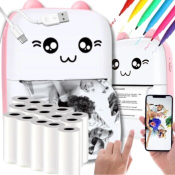Mini tlačiareň pre deti, termotlač na papier s Api Android, Apple, modrá