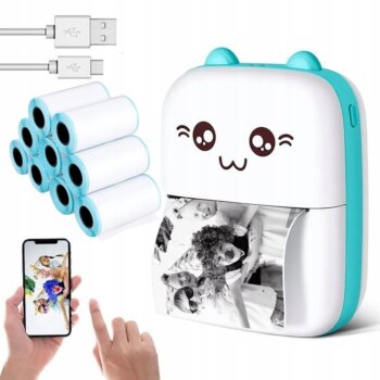 Mini tlačiareň pre deti, termotlač na papier s Api Android, Apple, modrá