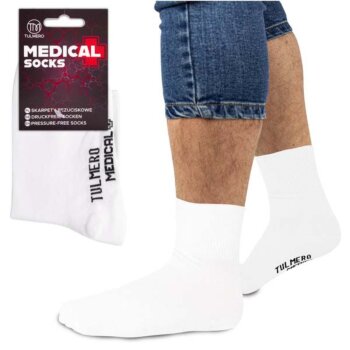 Pánske nekopresné diabetické bavlnené ponožky, Tulmero Medical, biele