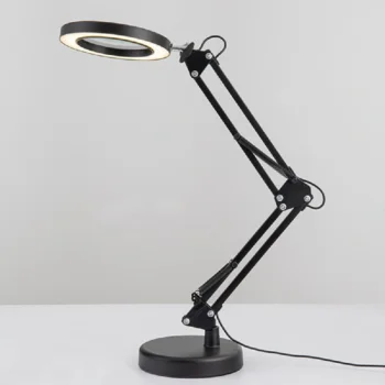 Stolová LED lampa s lupou a nastaviteľným svetlom – čierna