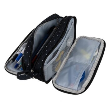 Trojité puzdro na ceruzky peračník, Pencil Case, čierne s bodkoma