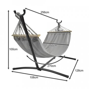 Dvojmiestna záhradná hojdacia sieť hamak so stĺpikmi a stabilným kovovým stojanom