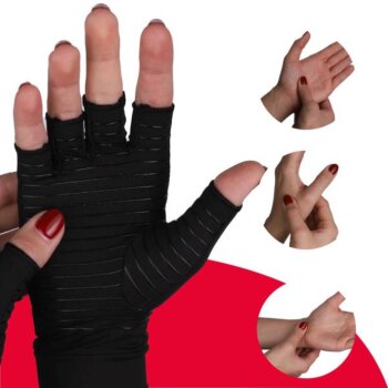 Hrejivé kompresné rukavice obsahom medi pri bolestiach kĺbov, čierne