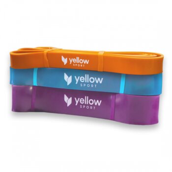 Sada 3 cvičebných expanderov so stredným odporom Three, 1 oranžový, 1 modrý, 1 fialový