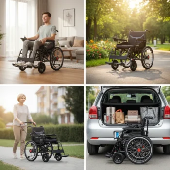 Skladací elektrický invalidný vozík 2×250 W, Li-ion 24 V/20 Ah, dojazd 15 km