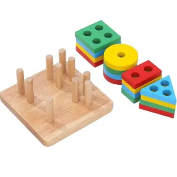 Drevená skladačka s geometrickými tvarmi Montessori - Náhľad