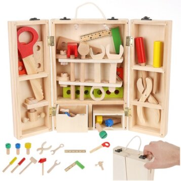 Montessori drevený kufrík s náradím pre malého montéra "Wooden tool box"