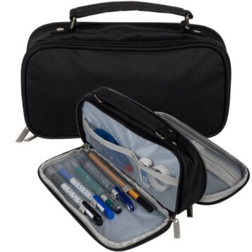 Dvojité puzdro na perá a ceruzky - peračník, Pen Case, čierny