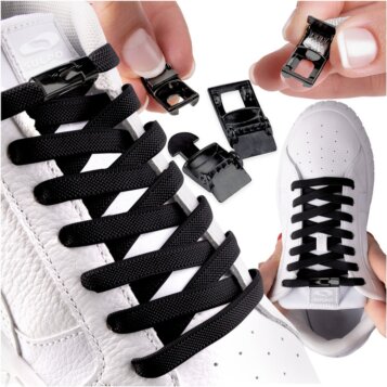 Elastické šnúrky bez viazania s čiernou kovovou sponou - čierne