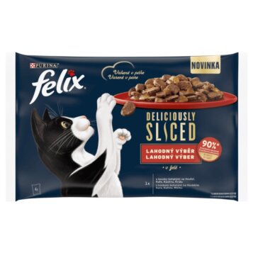 Kapsičky FELIX Deliciously sliced hovädzie/kura/kačka/morka v želé 4 x 80 g