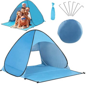 Veľký samorozkladací plážový stan s UV ochranou Tent, modrý