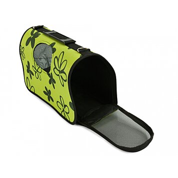 Prepravná taška pre psov a mačky, zelená s kvetinkami - Náhľad