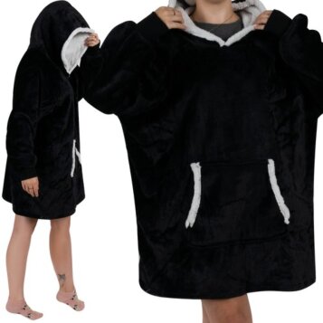 Televízna deková mikina s kapucňou, Hoodie, čierna 85 x 75 cm - Náhľad