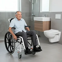 Toaletno-sprchovací vozík COMPLEX-TIM s hliníkovým rámom a veľkými kolesami