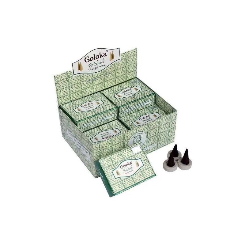 Aromatické vonné kužele Goloka Patchouli v balení so stojanom