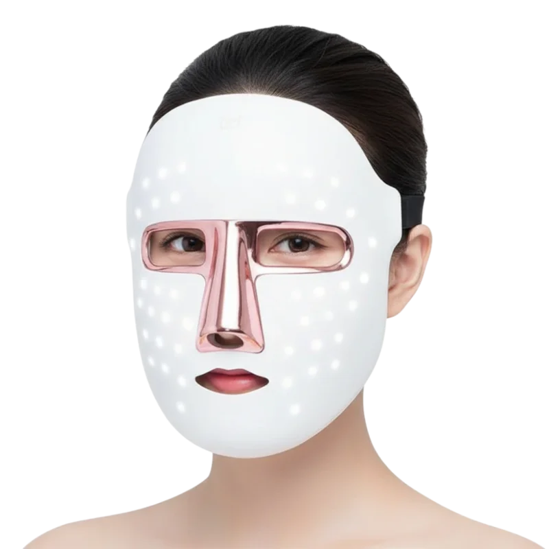 LED maska 7v1 s fotónovou terapiou nasadená na tvári