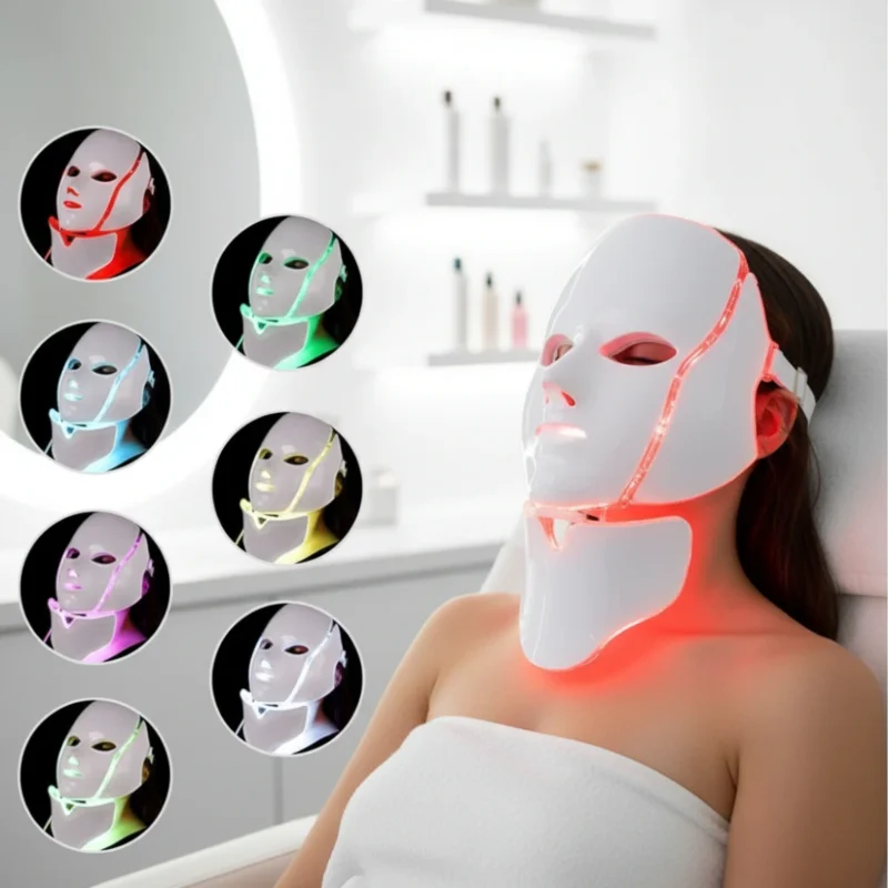 LED maska 7 farieb na tvár a krk s diaľkovým ovládaním – fotónová terapia