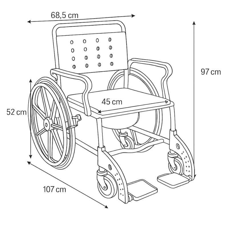 SANI-TIM 3v1 – bočný pohľad na konštrukciu vozíka