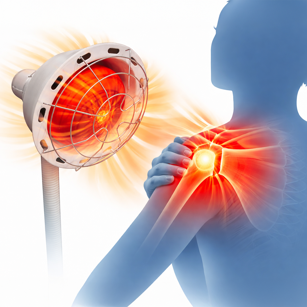 Detail hlavice infračervenej lampy Sollux počas terapie